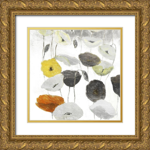 Yellow Grey Poppies One Gold Ornate Wood Framed Art Print with Double Matting by Villa, Mlli