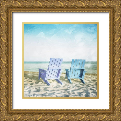 Lets Sit On The Beach Gold Ornate Wood Framed Art Print with Double Matting by Villa, Mlli