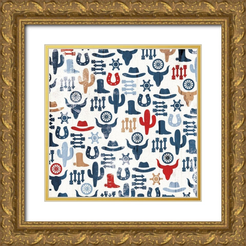 Western Print Patriotic Gold Ornate Wood Framed Art Print with Double Matting by Villa, Mlli