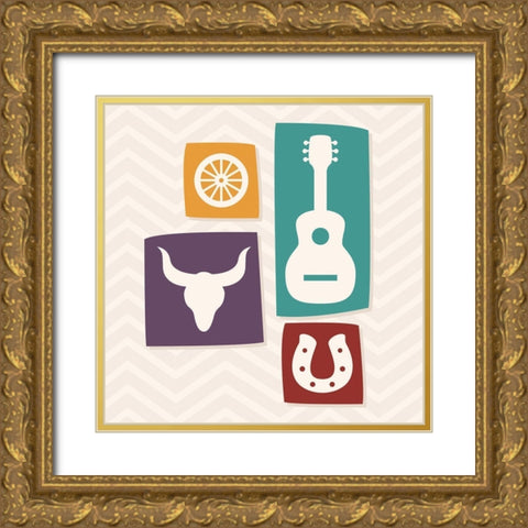 Western Stamp One Gold Ornate Wood Framed Art Print with Double Matting by Villa, Mlli