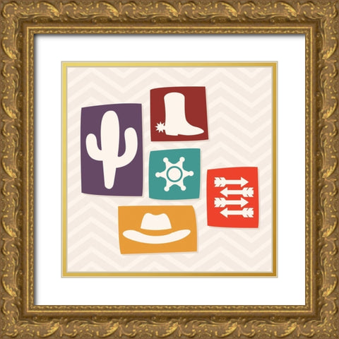 Western Stamp Two Gold Ornate Wood Framed Art Print with Double Matting by Villa, Mlli