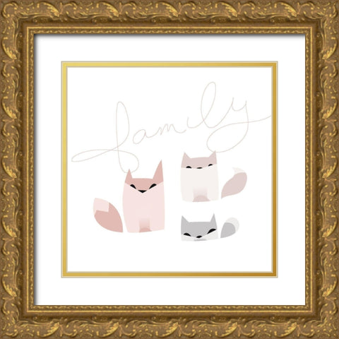 Fox Family Gold Ornate Wood Framed Art Print with Double Matting by Villa, Mlli