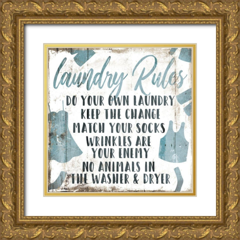 Laundry Rules Laundry Gold Ornate Wood Framed Art Print with Double Matting by Villa, Mlli
