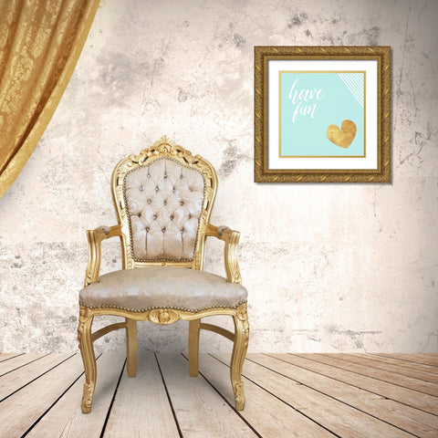 Have Fun Teal Gold Ornate Wood Framed Art Print with Double Matting by Villa, Mlli