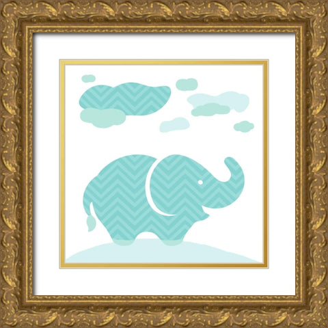 Elephant Fun Gold Ornate Wood Framed Art Print with Double Matting by Villa, Mlli