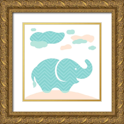 Elephant Fun Cream Gold Ornate Wood Framed Art Print with Double Matting by Villa, Mlli