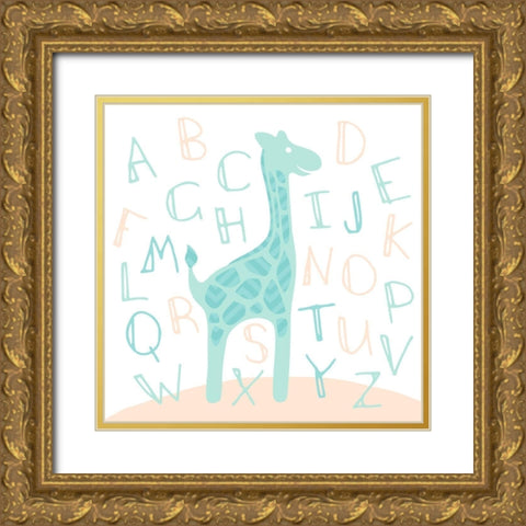 Giraffe Fun Cream Gold Ornate Wood Framed Art Print with Double Matting by Villa, Mlli