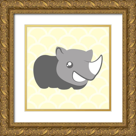Rhino Yellow Gold Ornate Wood Framed Art Print with Double Matting by Villa, Mlli