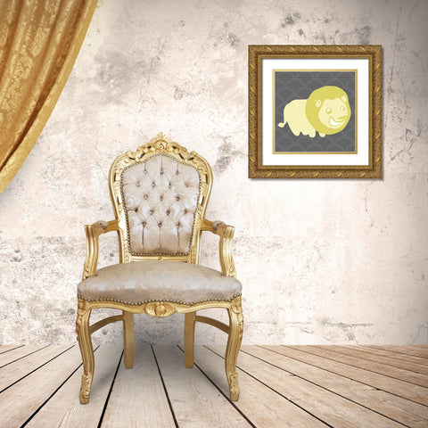 Lion Yellow Gold Ornate Wood Framed Art Print with Double Matting by Villa, Mlli