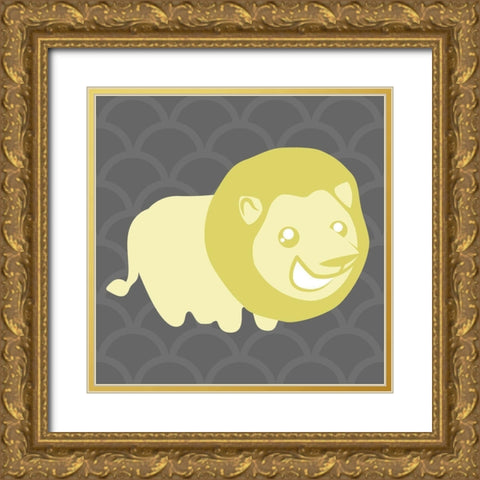 Lion Yellow Gold Ornate Wood Framed Art Print with Double Matting by Villa, Mlli