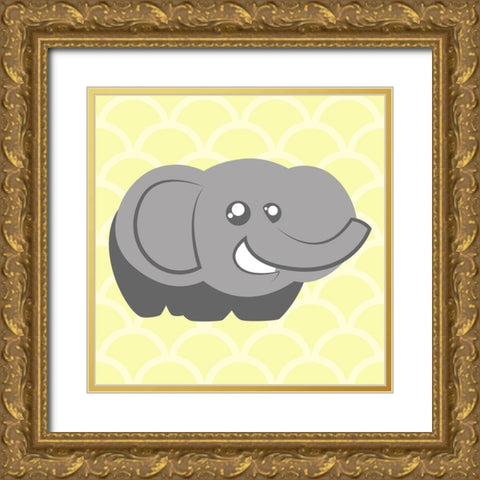 Elephant Yellow Gold Ornate Wood Framed Art Print with Double Matting by Villa, Mlli