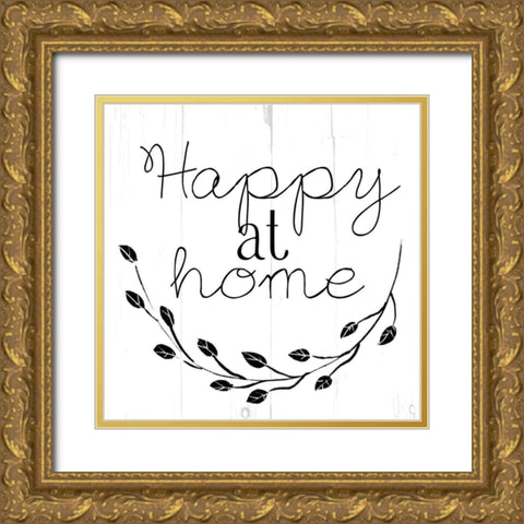 Happy At Home Bw Gold Ornate Wood Framed Art Print with Double Matting by Villa, Mlli