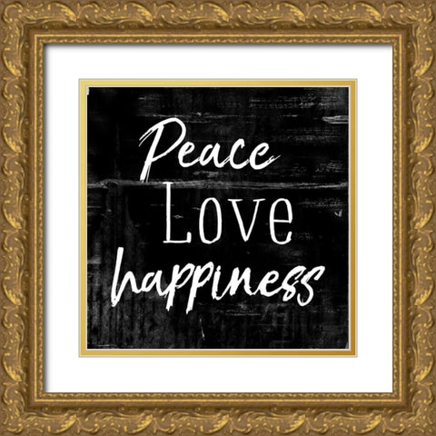 Peace Love Happiness Black Gold Ornate Wood Framed Art Print with Double Matting by Villa, Mlli