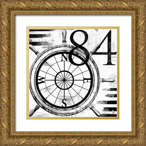 Coastal Compass Gold Ornate Wood Framed Art Print with Double Matting by Villa, Mlli