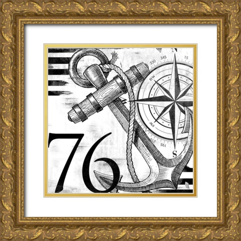 Coastal Anchor Gold Ornate Wood Framed Art Print with Double Matting by Villa, Mlli