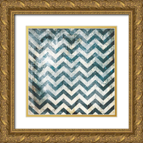 Textured Blue Pattern Gold Ornate Wood Framed Art Print with Double Matting by Villa, Mlli
