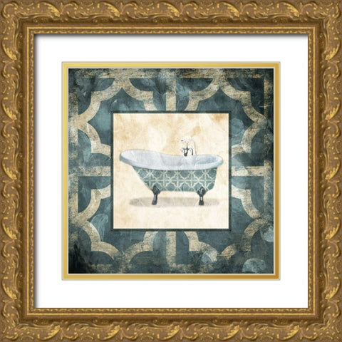 Muted Blue Bath Gold Ornate Wood Framed Art Print with Double Matting by Villa, Mlli