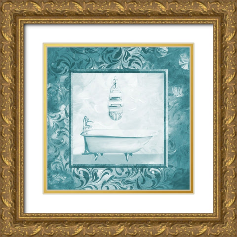 Calm Teal Vintage Bath Gold Ornate Wood Framed Art Print with Double Matting by Villa, Milli