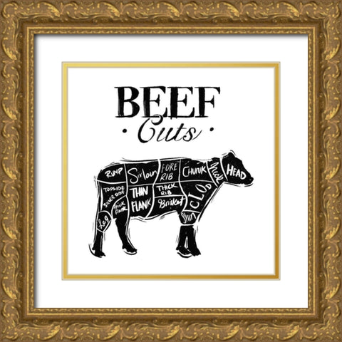 Beef Cuts Reverse Gold Ornate Wood Framed Art Print with Double Matting by Villa, Mlli