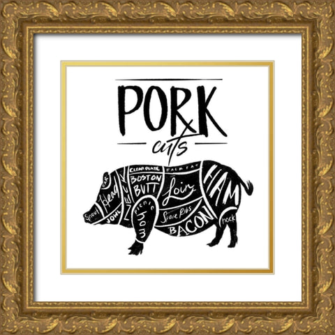 Pork Cuts Reverse Gold Ornate Wood Framed Art Print with Double Matting by Villa, Mlli