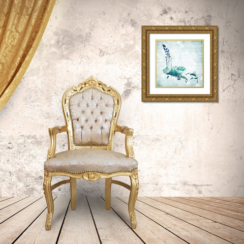 Turtles In The Sea Gold Ornate Wood Framed Art Print with Double Matting by Villa, Mlli