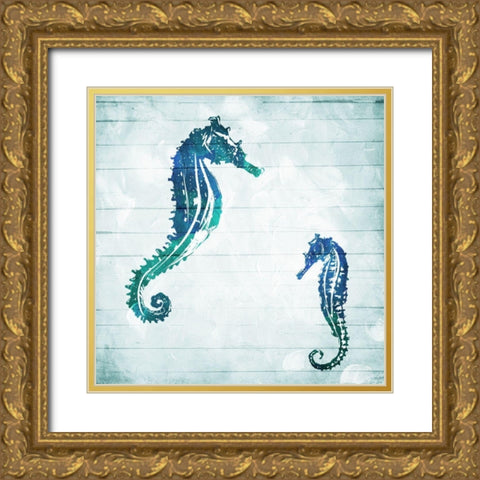 Horses In The Sea Gold Ornate Wood Framed Art Print with Double Matting by Villa, Mlli