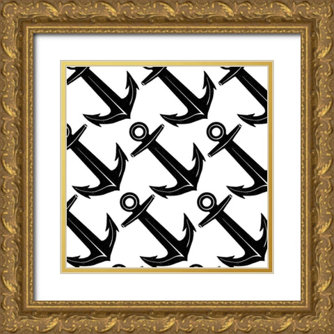 Anchors Gold Ornate Wood Framed Art Print with Double Matting by Villa, Mlli