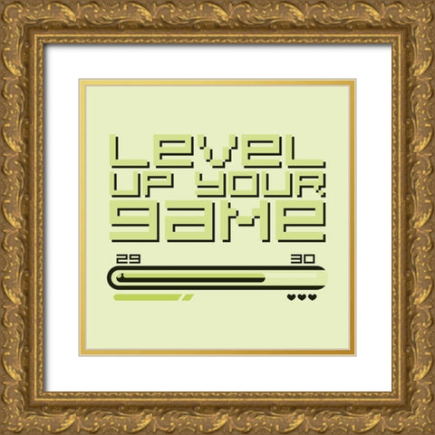 Level Up Retro Gold Ornate Wood Framed Art Print with Double Matting by Villa, Mlli