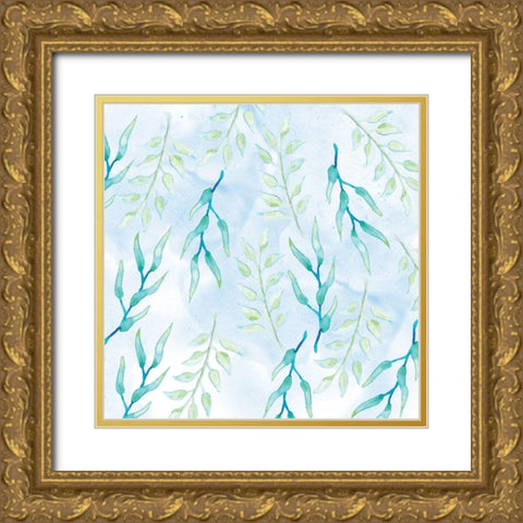 Blue Floral Pattern 1 Gold Ornate Wood Framed Art Print with Double Matting by Fraser, Orane