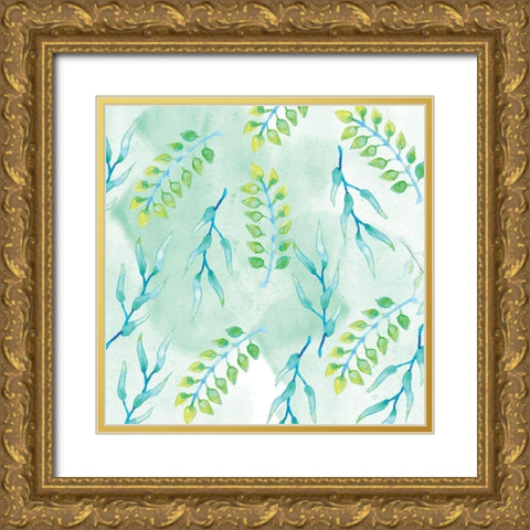 Blue Floral Pattern 2 Gold Ornate Wood Framed Art Print with Double Matting by Fraser, Orane