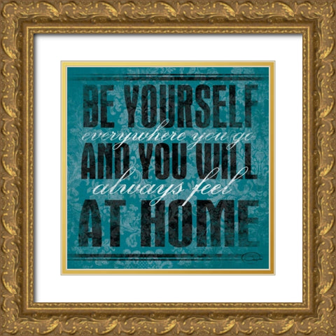 Be Yourself Teal Gold Ornate Wood Framed Art Print with Double Matting by OnRei