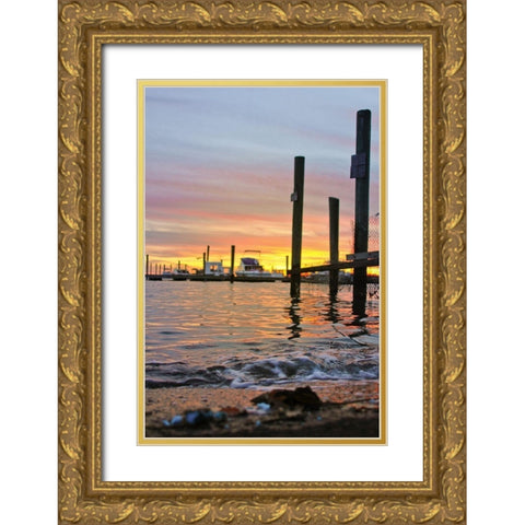 Sunset Harbour Gold Ornate Wood Framed Art Print with Double Matting by Orlando