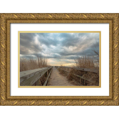 East Islip Sunset Gold Ornate Wood Framed Art Print with Double Matting by DeLuca, Pat