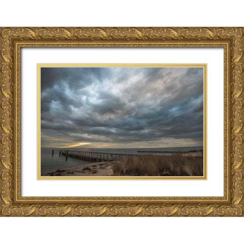 East Islip Sunset 2 Gold Ornate Wood Framed Art Print with Double Matting by DeLuca, Pat