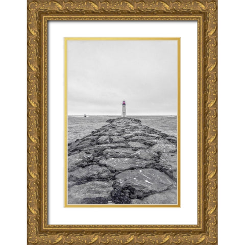 Patchogue Lighthouse Gold Ornate Wood Framed Art Print with Double Matting by DeLuca, Pat