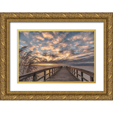 East Islip Sunrise Gold Ornate Wood Framed Art Print with Double Matting by DeLuca, Pat