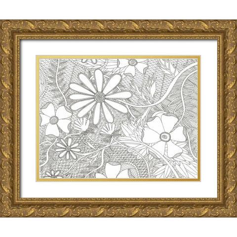 Wild Daisys Less Gold Ornate Wood Framed Art Print with Double Matting by Varacek, Pam