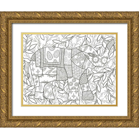 Buddha Elephant Floral Gold Ornate Wood Framed Art Print with Double Matting by Varacek, Pam