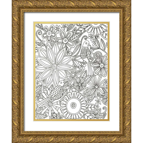 Floral Birds Gold Ornate Wood Framed Art Print with Double Matting by Varacek, Pam