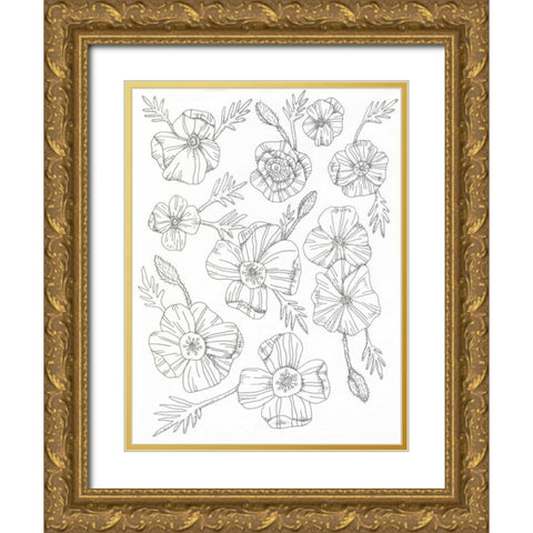 Floral Flow Gold Ornate Wood Framed Art Print with Double Matting by Varacek, Pam