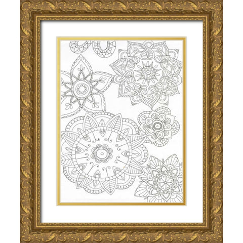 Floral Mandala Gold Ornate Wood Framed Art Print with Double Matting by Varacek, Pam