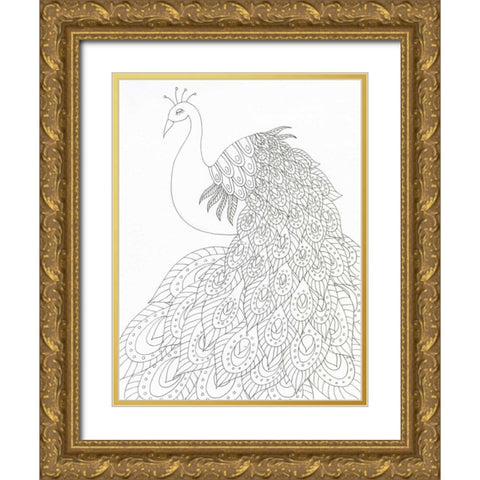Peacock Queen Gold Ornate Wood Framed Art Print with Double Matting by Varacek, Pam