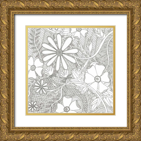 Wild Daisys Less Gold Ornate Wood Framed Art Print with Double Matting by Varacek, Pam