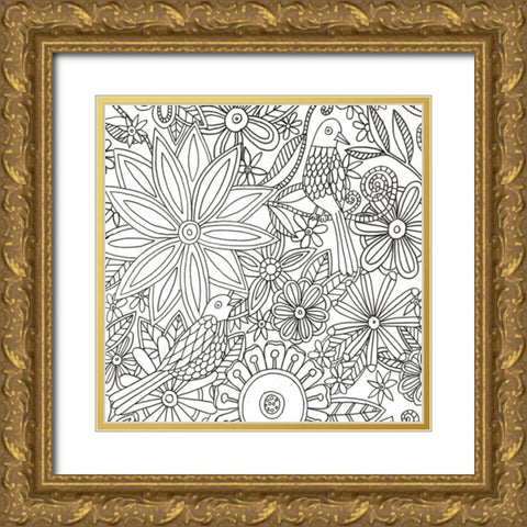 Floral Birds Gold Ornate Wood Framed Art Print with Double Matting by Varacek, Pam