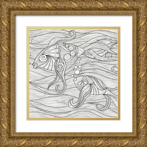Fish Conversation Gold Ornate Wood Framed Art Print with Double Matting by Varacek, Pam