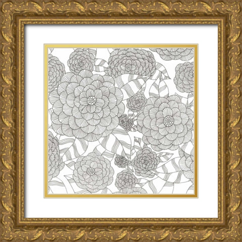 Wild Hydrangeas Less Gold Ornate Wood Framed Art Print with Double Matting by Varacek, Pam