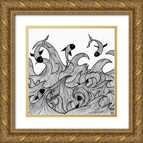 Wild Waters Gold Ornate Wood Framed Art Print with Double Matting by Varacek, Pam