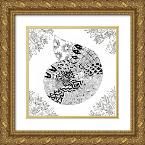 BW Nautilus Boardered Gold Ornate Wood Framed Art Print with Double Matting by Varacek, Pam