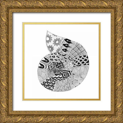 BW Decorated Nautilus Gold Ornate Wood Framed Art Print with Double Matting by Varacek, Pam