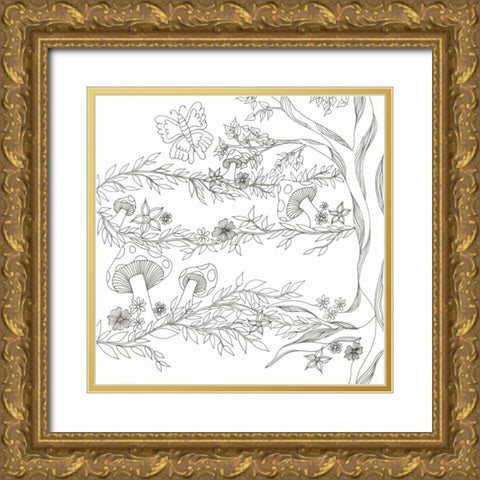 Mushroom Trees Gold Ornate Wood Framed Art Print with Double Matting by Varacek, Pam